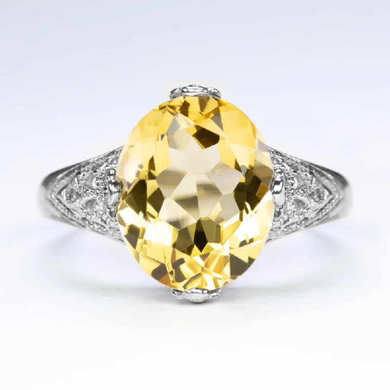 women’s statement rings -CITRINE VINTAGE STYLE COCKTAIL RING STERLING SILVER OVAL SHAPE FILIGREE ART DECO