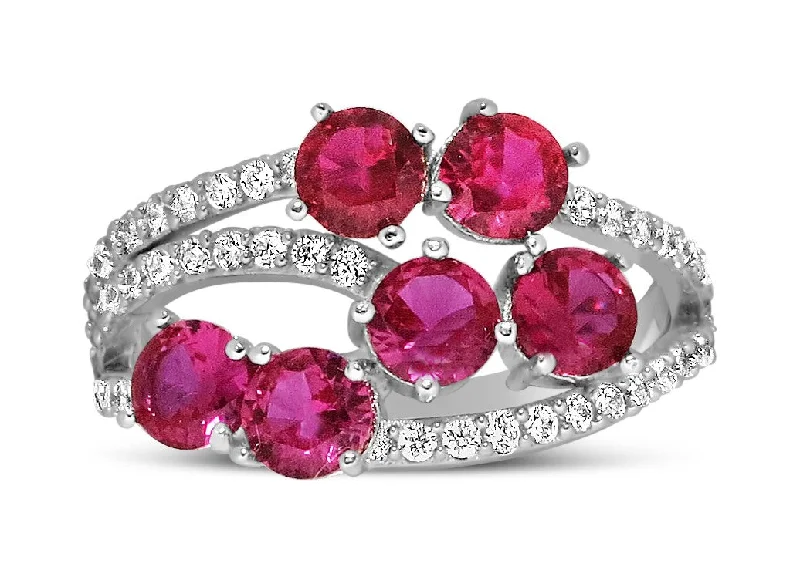 custom engagement rings for women -Unique 2 Carat Red Ruby and Moissanite Diamond Ring for Women