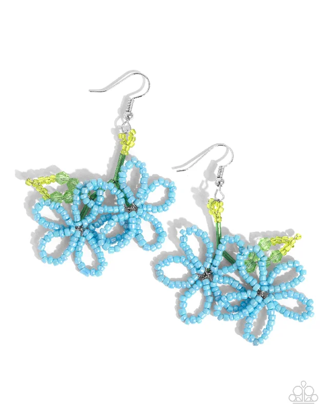 women’s crystal earrings -Beaded Blooms - Blue