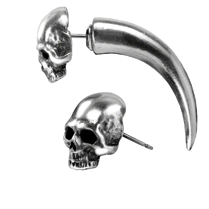 women’s sterling silver stud earrings -Tomb Skull Horn Earring