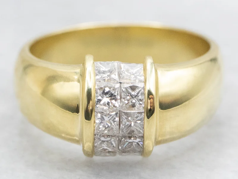 women’s unique engagement rings -Contemporary Princess Cut Diamond Ring in 18K Yellow Gold