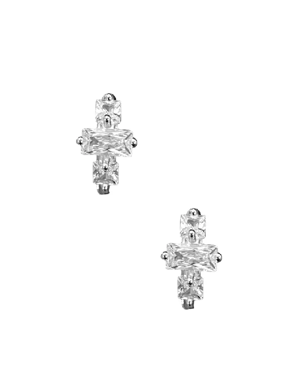 silver earrings for women -Silver Square/Rectangle CZ Hoops