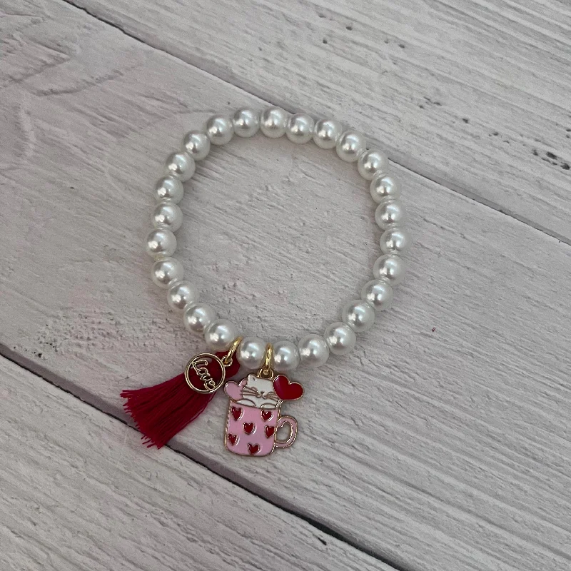 women’s stretch bracelets -Mug of Love White Kitty Bracelet