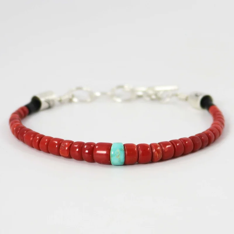 gemstone charm bracelets -Turquoise and Coral Bead Bracelet