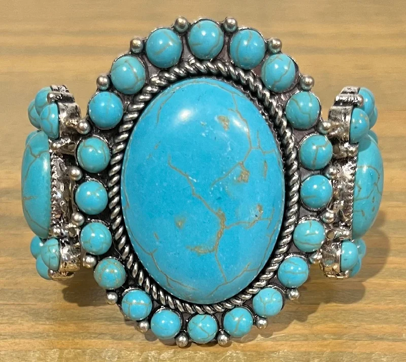 women’s gold bracelets -Triple Turquoise Oval Concho Stretch Bracelet