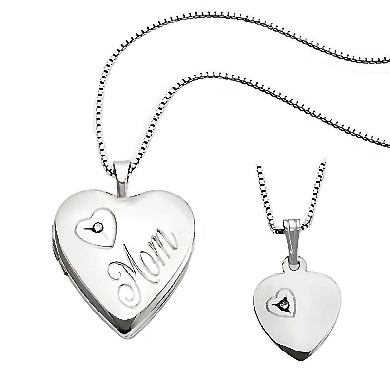 women’s luxury gold necklaces -Heart Just Like Mommy Genuine Diamond Silver Locket and Pendant Necklace Set