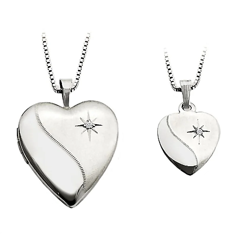 women’s simple gold necklaces -Star Just Like Mommy Genuine Diamond 925 Silver Locket and Pendant Necklace Set