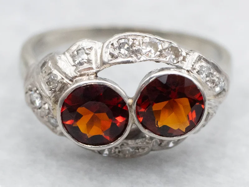 women’s vintage-inspired engagement rings -Retro Era Deep Orange Citrine and Diamond Ring