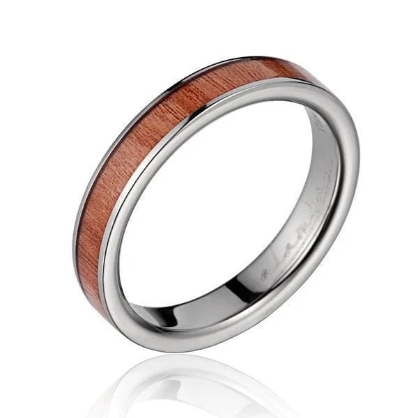 women’s trendy rings -Britany Pink Wood Titanium Wedding Band Genuine Inlay - 4mm