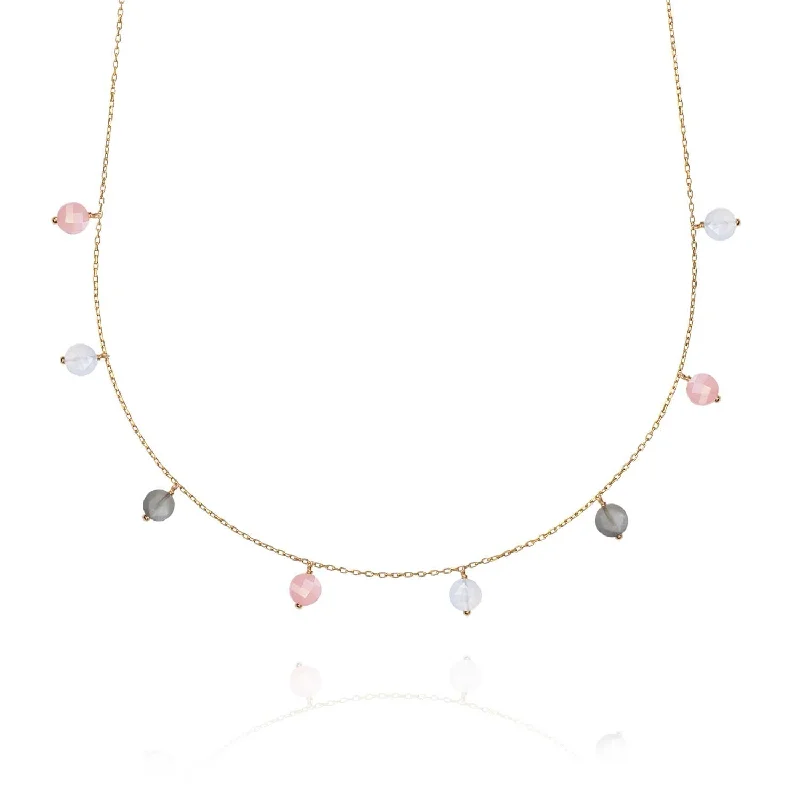 women’s antique necklaces -Pop Galaxy Necklace Guava quartz, Chalcedony , Moonstone - 18k Gold