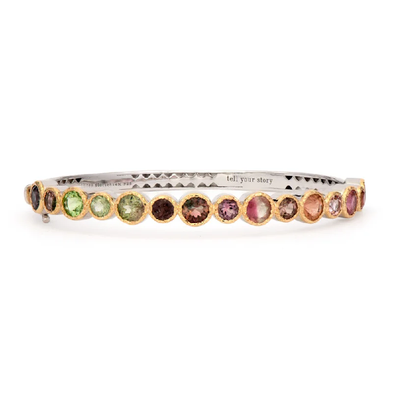 women’s stretch bracelets -Timeless Two-toned bezel Set Mixed Tourmaline Bangle