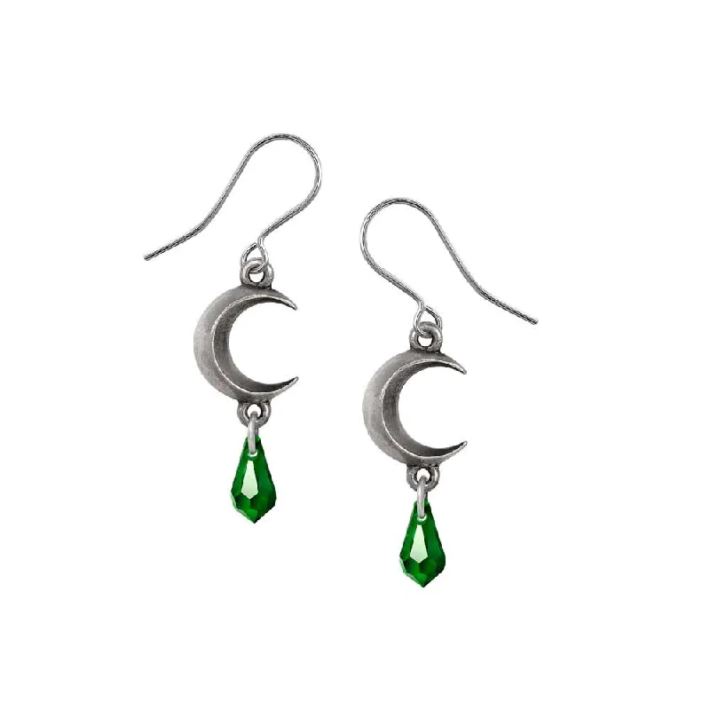 women’s ear jackets -Moon Crystal Earrings - Green