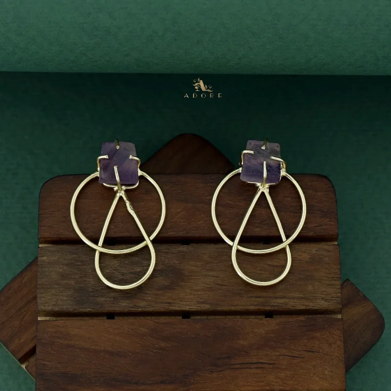 women’s luxury earrings -Isabel Raw Stone Golden Circle Drop Earring