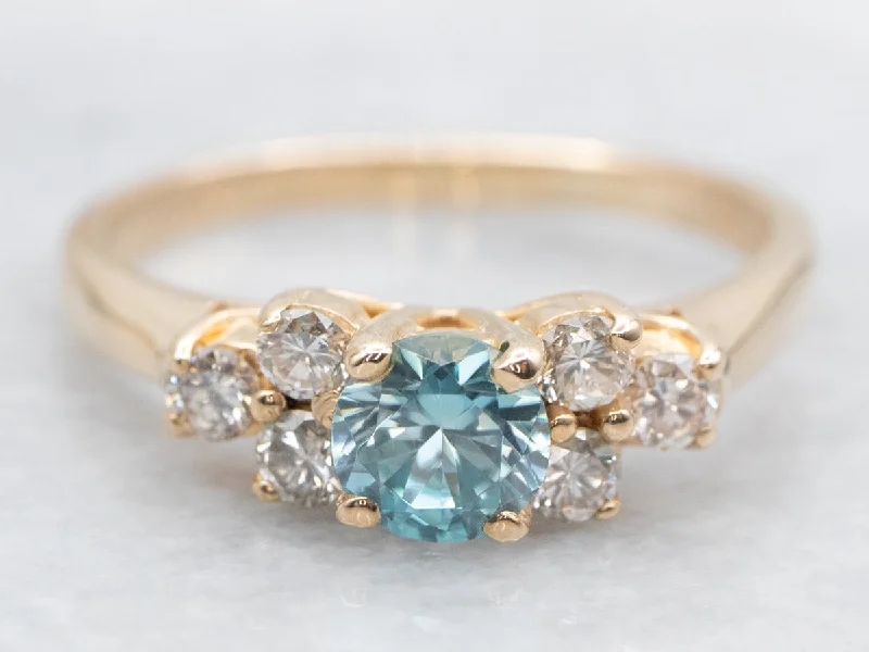 women’s oval diamond engagement rings -Yellow Gold Blue Zircon and Diamond Ring