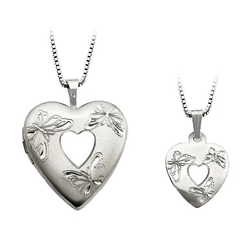 luxury necklaces for women -Butterfly Just Like Mommy 925 Silver Heart Locket and Pendant Necklace Set