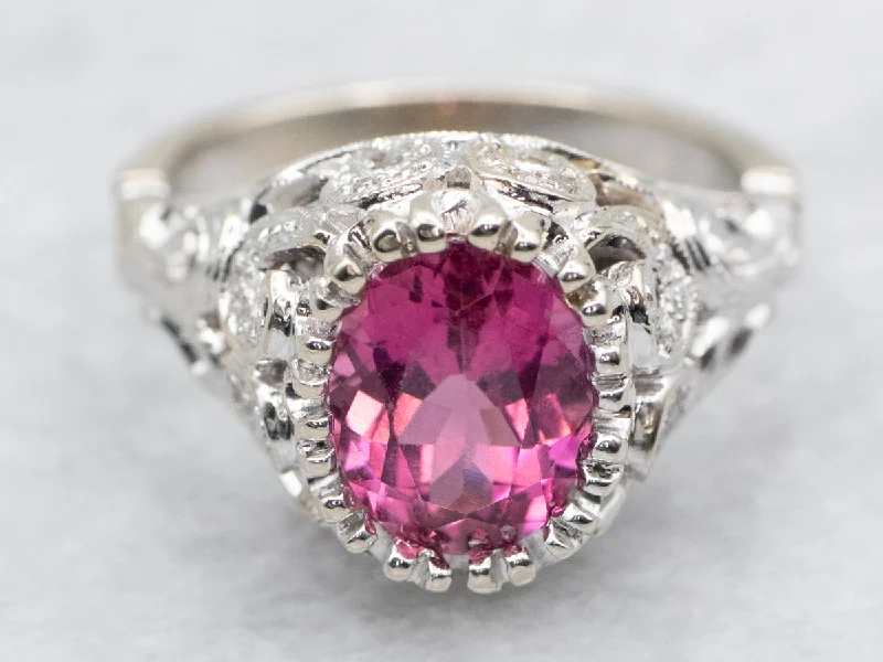 women’s simple solitaire engagement rings -Pink Tourmaline and Diamond Ring