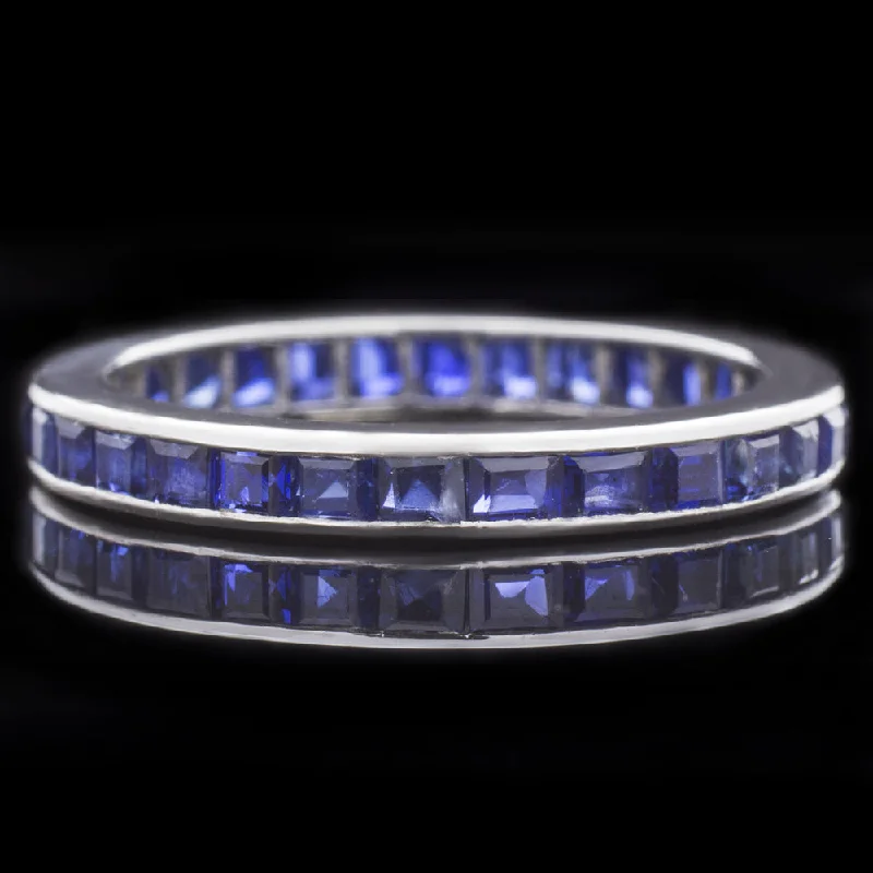 vintage engagement rings for women -2 CARAT ART DECO SAPPHIRE ETERNITY RING VINTAGE WEDDING BAND 18k WHITE GOLD 2ct