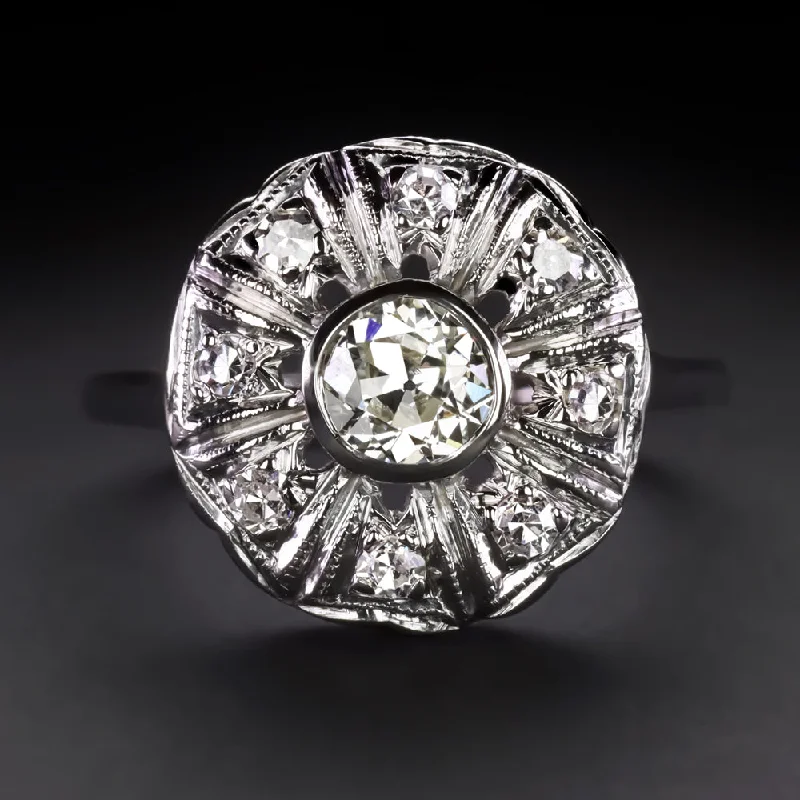 women’s rings with diamonds -VINTAGE DIAMOND COCKTAIL RING OLD EUROPEAN CUT 0.72ct 14k WHITE GOLD CLUSTER