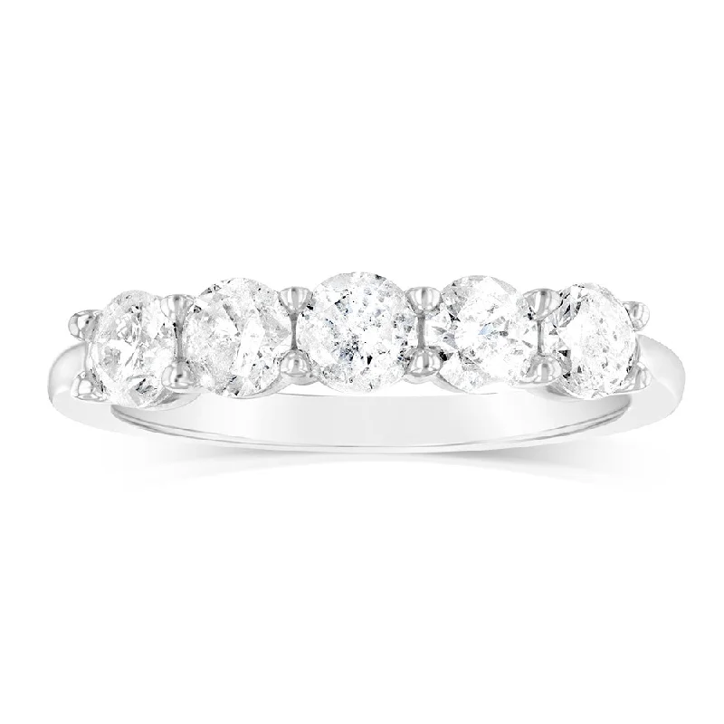 silver engagement rings for women -14ct White Gold 0.95 Carat Diamond Eternity Ring with 5 Round Brilliant Cut Diamonds