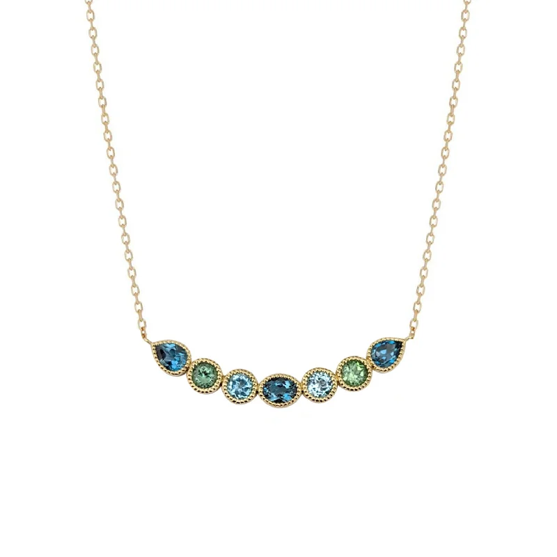 women’s unique pendant necklaces -Color Nova Curve Necklace Tourmaline, Blue Topaz - 18k Gold