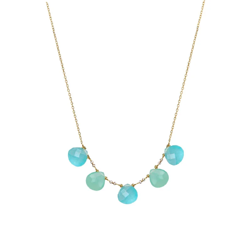 personalized necklaces for women -Multi Drop necklace Chalcedony, Jade - 18k Gold