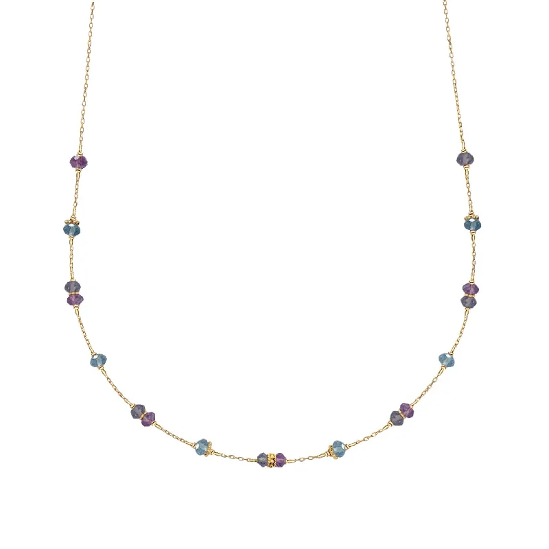 women’s engraved pendant necklaces -Satellite Boho Choker Necklace Amethyst, Blue Topaz and Iolite - 18k Gold - Limited Edition