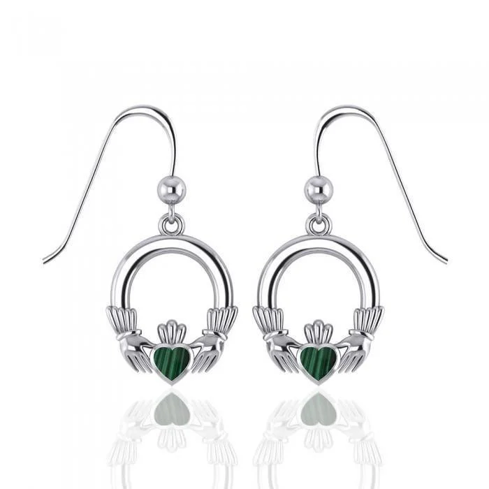 women’s moonstone stud earrings -Irish Claddagh with Malachite Inlay Sterling Silver Earrings WE142