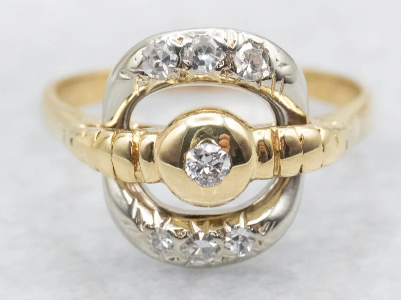 women’s vintage wedding engagement rings -Unique Italian Two Tone 18-Karat Gold and Diamond Ring