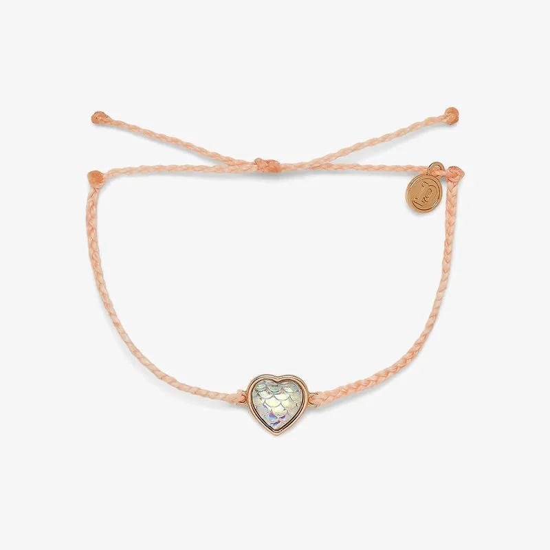 women’s friendship bracelets -PuraVida, Rose Gold  Mermaid Heart Charm Bracelet, Blush