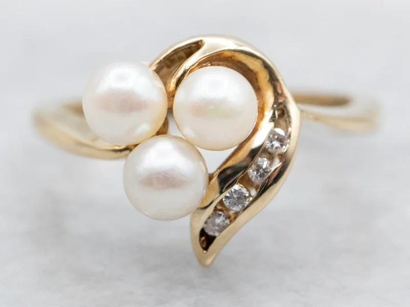 women’s engagement rings -Saltwater Pearl and Channel Set Diamond Ring