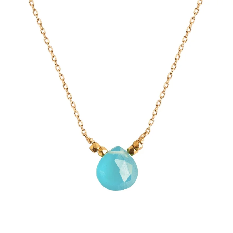 women’s elegant pendant necklaces -Small Drop Floating Necklace Turquoise Jade - 18k Gold