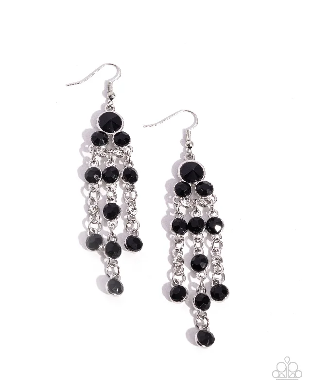 women’s long dangle earrings -Cascading Clarity - Black