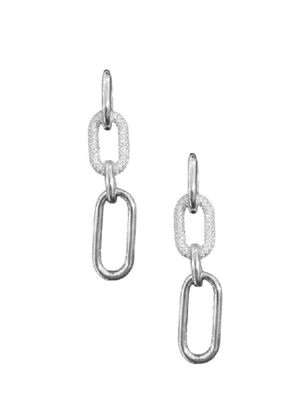 women’s casual hoop earrings -Pave Link Earring - Silver