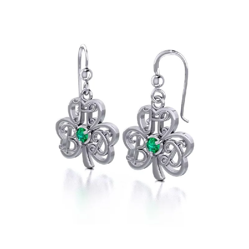 women’s minimalist earrings -HBD Happy Birthday Monogramming Shamrock Clover Silver Gemstone Earrings TER1721