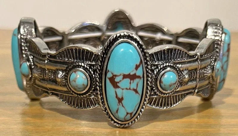 women’s bangles set -Light Turquoise Stretch Bracelet/Silver