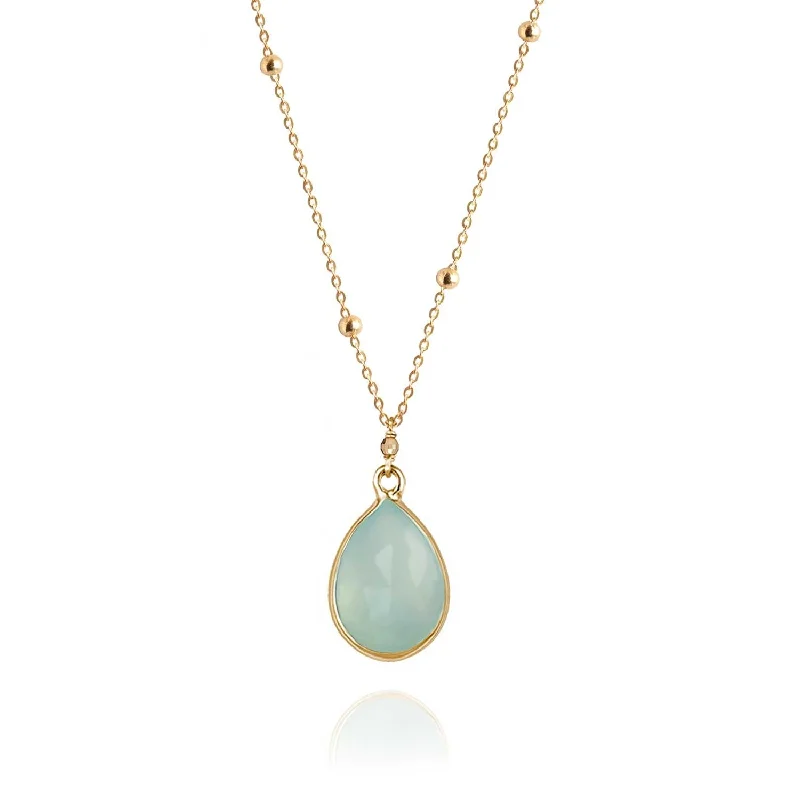 women’s delicate necklaces -Precious Drop Pendant Chalcedony 18k ball chain