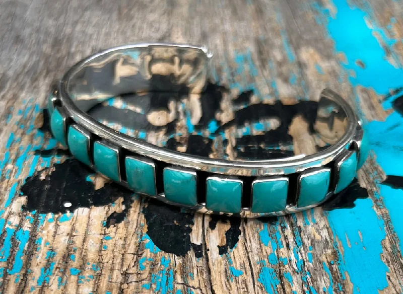 diamond bracelets for women -Sterling Silver Cuff Bracelet w/ All Over Turquoise Stones