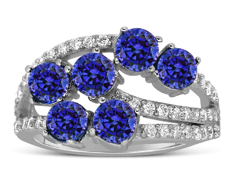 gold engagement rings for women -Unique 2 Carat blue Sapphire and Moissanite Diamond Ring for Women