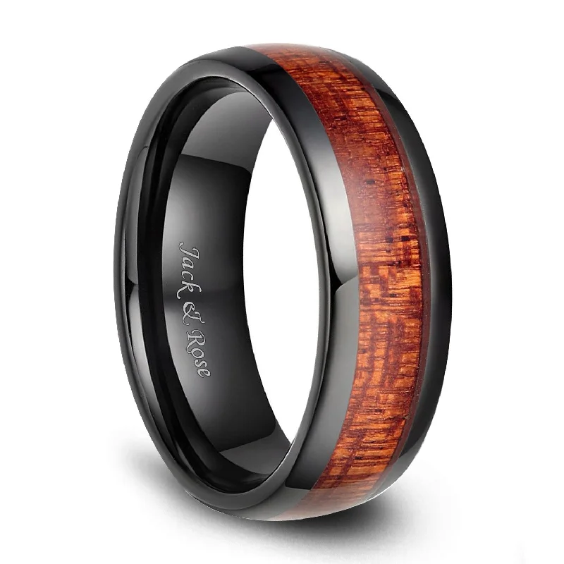 women’s modern solitaire engagement rings -Polished Wood Inlay Black Ceramic Ring Vintage Wedding Rings