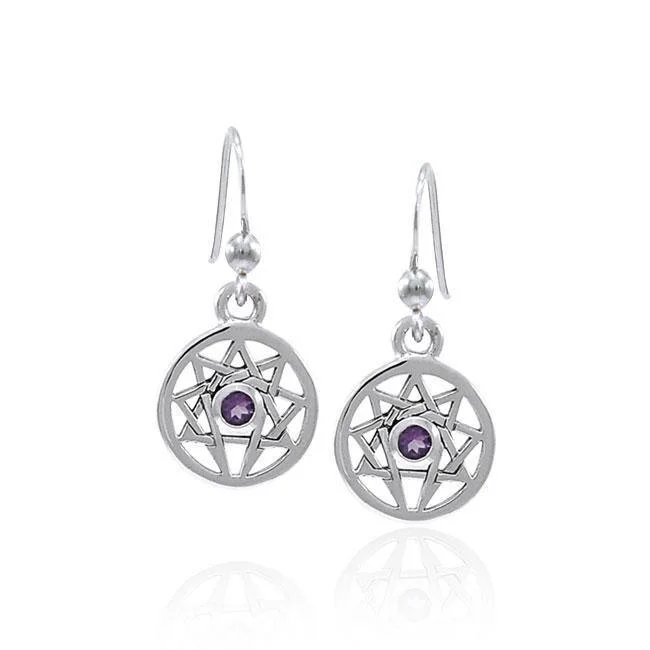 women’s statement earrings -Enneagram Sterling Silver Earrings With Genuine Amethyst TER1565