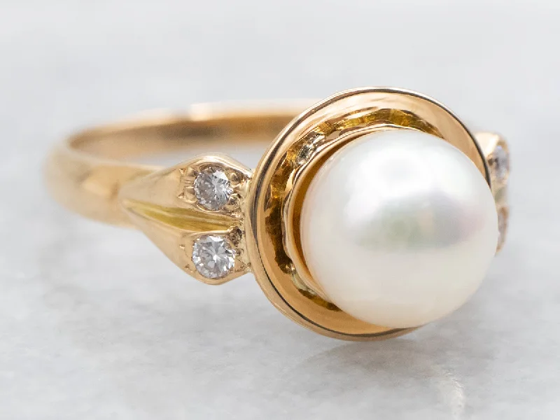 women’s colored gemstone engagement rings -Pearl and Diamond Ring