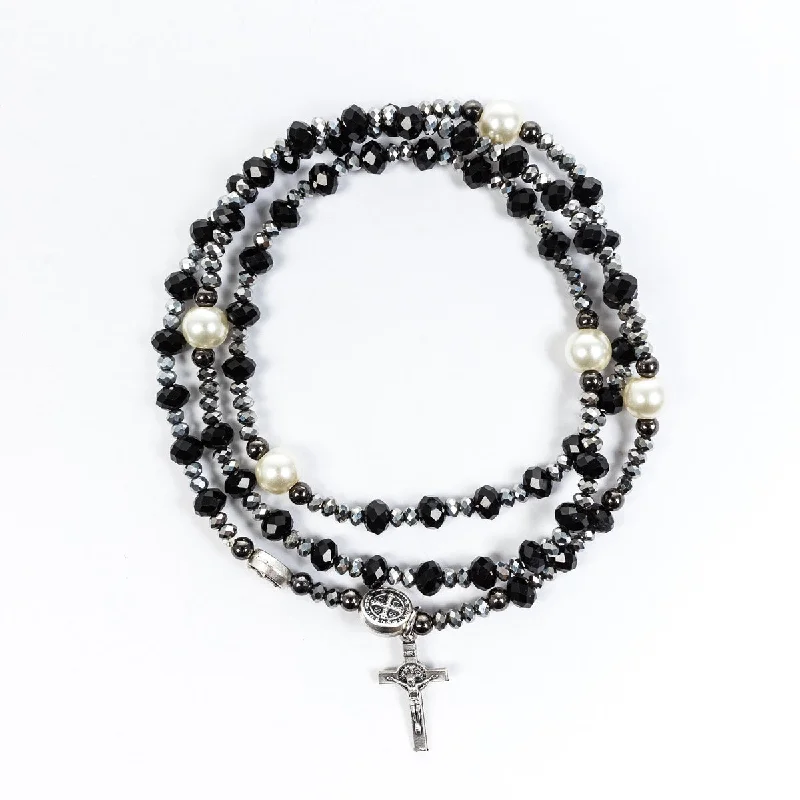 floral bangles for women -Rosary Wrap Bracelet - Black