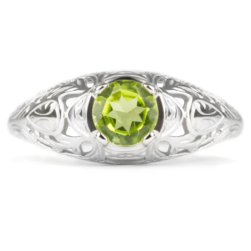 women’s eternity bands -PERIDOT STERLING SILVER VINTAGE STYLE SOLITAIRE RING FLORAL NATURAL GREEN ROUND