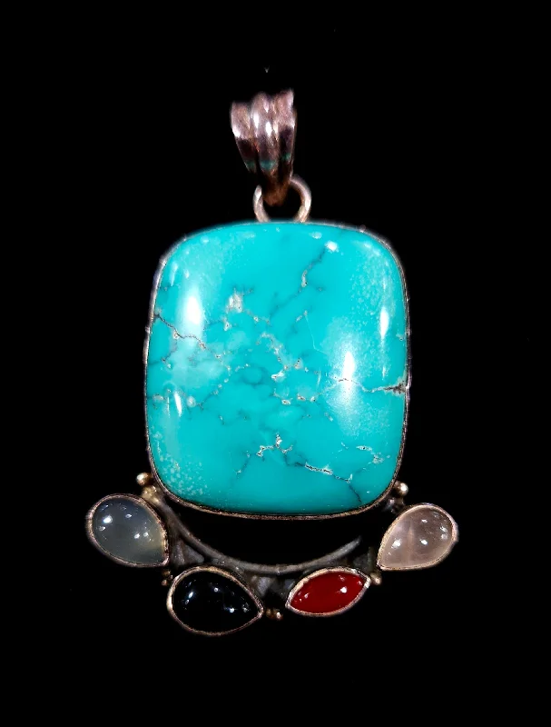 women’s vintage necklaces -Stirling Silver Turquoise Chalcedony Onyx And Carnelian Pendant