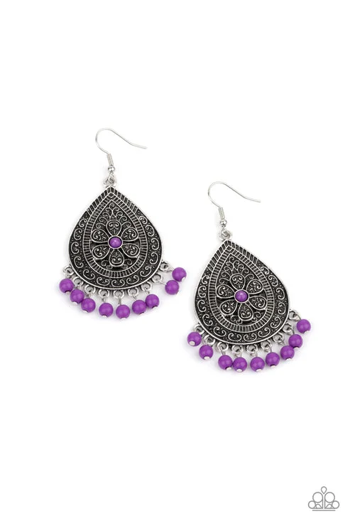 women’s minimalist earrings -Blossoming Teardrops Purple Earring