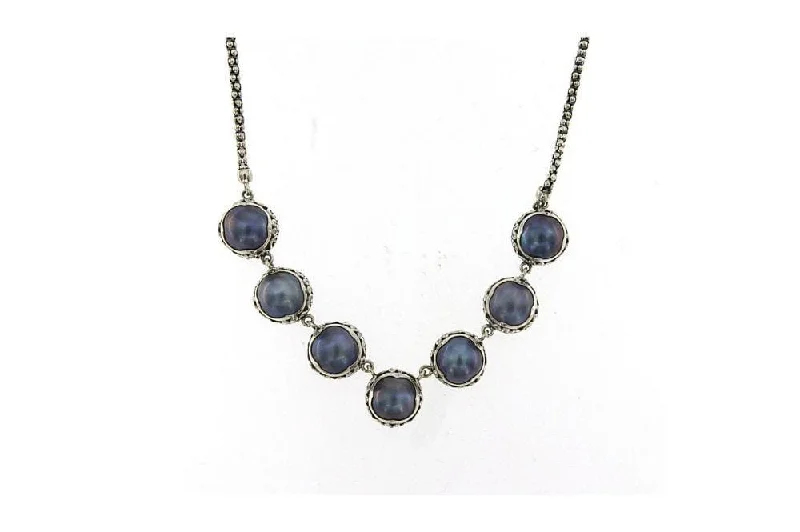 women’s statement chain necklaces -Serra Necklace- Blue Mabe Pearl