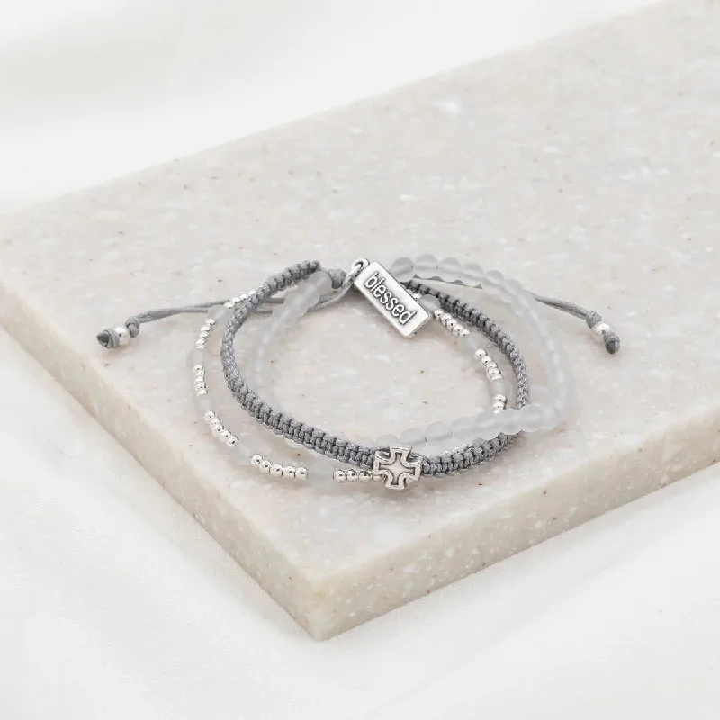 women’s bangles and bracelets -Be Still Prayer Bracelet-Frosted Quartz/Silver