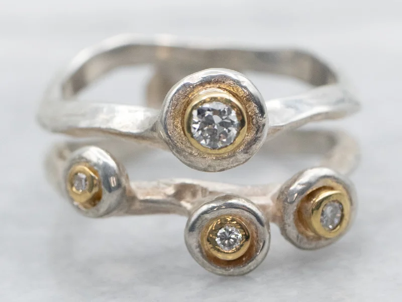 women’s stackable engagement rings -Mixed Metal Abstract Bezel Set Diamond Ring