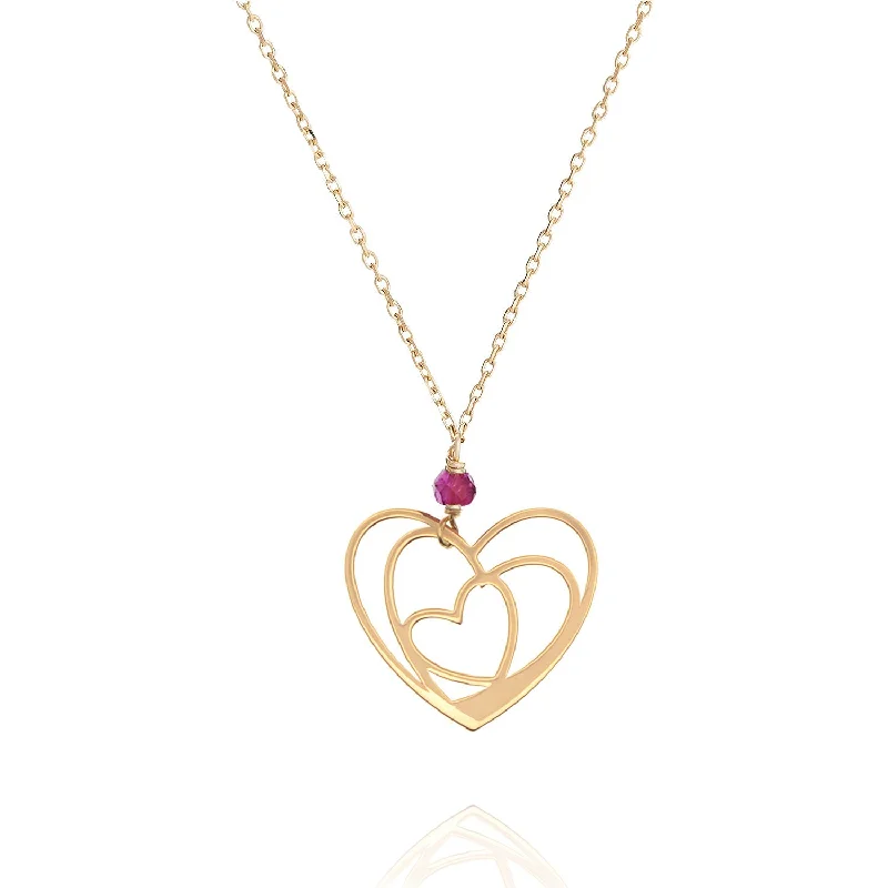 women’s infinity necklaces -Heart Necklace Pink Garnet 18k Gold