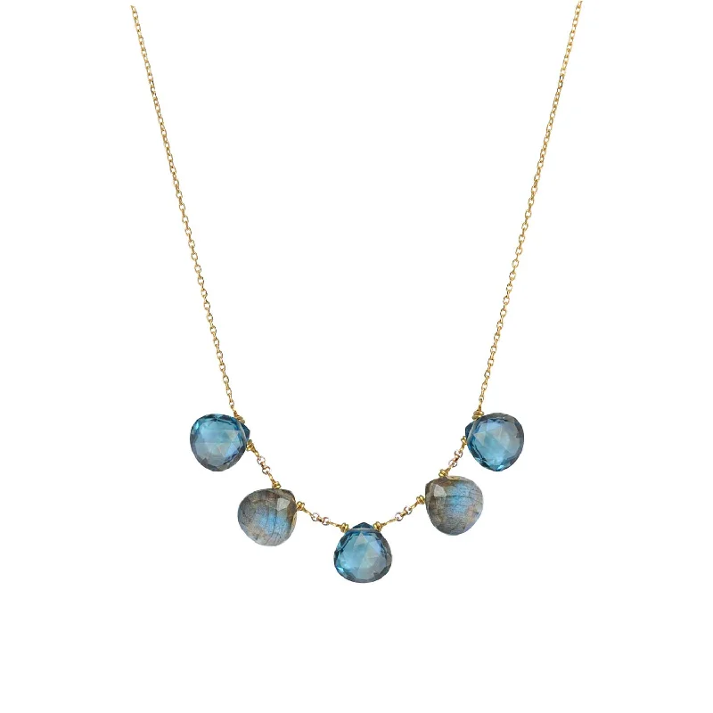 silver necklaces for women -Multi Drop necklace Labradorite, Blue Topaz - 18k Gold